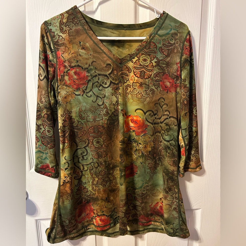 Olive Green and Gold Printed Tunic